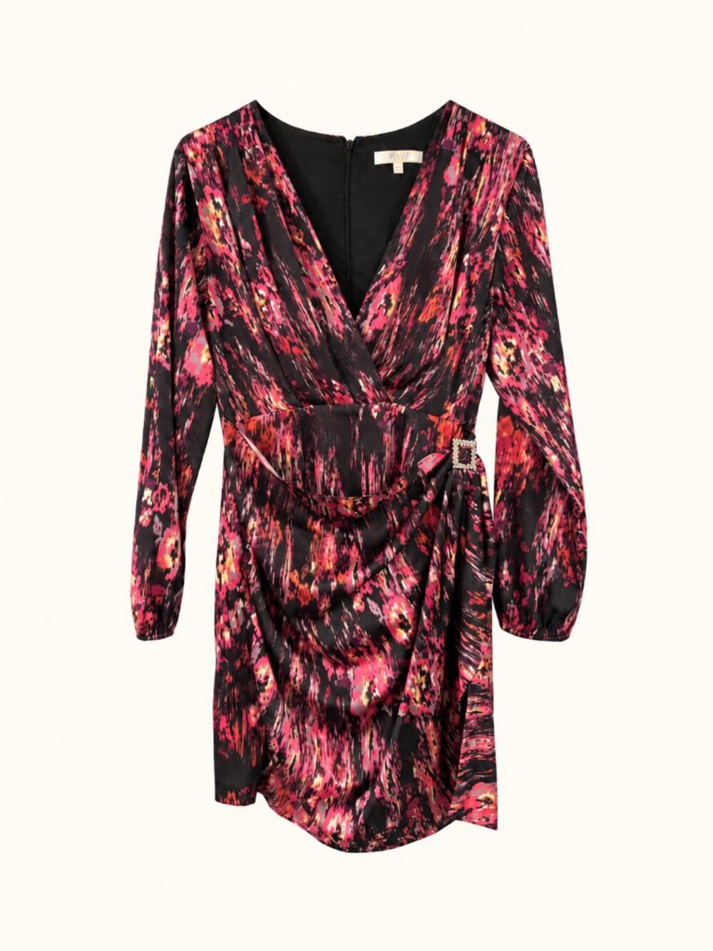 WAYF Floral Surplice Mini Dress Rhinestone Buckle Size S